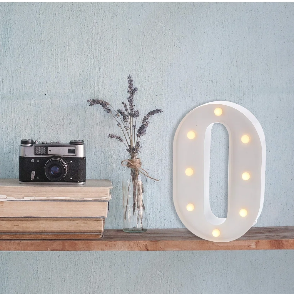 Metal White 0 Number AA Battery Light Up Wall (41)